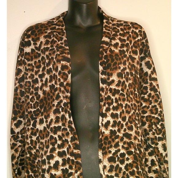 Emerald Leopard Open Cardigan Women's Large Polyester Spandex - Picture 2 of 5